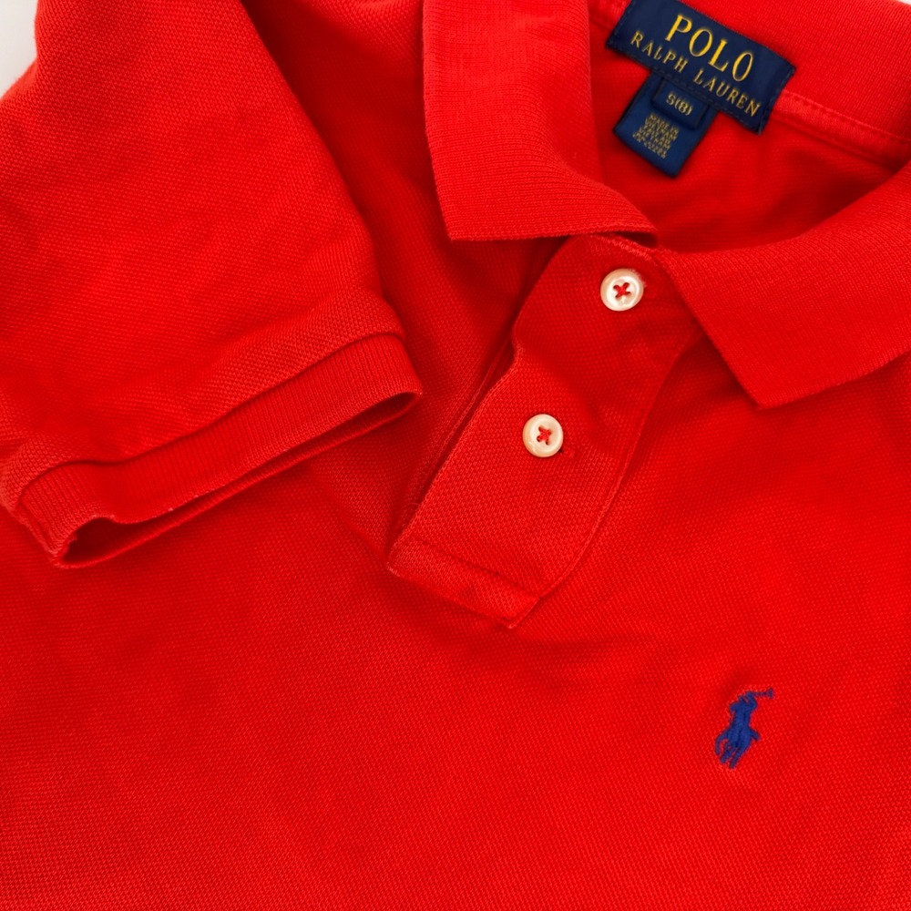 Polo Ralph‎ Lauren Boys Red Polo Shirt Small 8 Blue Pony Logo Short Sleeve